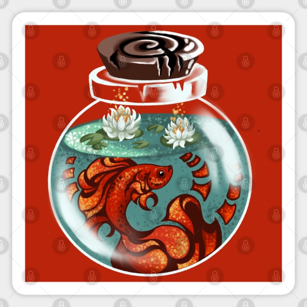 Red Beta Fish in a Potion Sticker by Artsy Rew